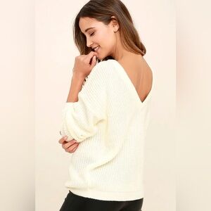 Lulu's Ivory Ribbed Oversized V Back Sweater